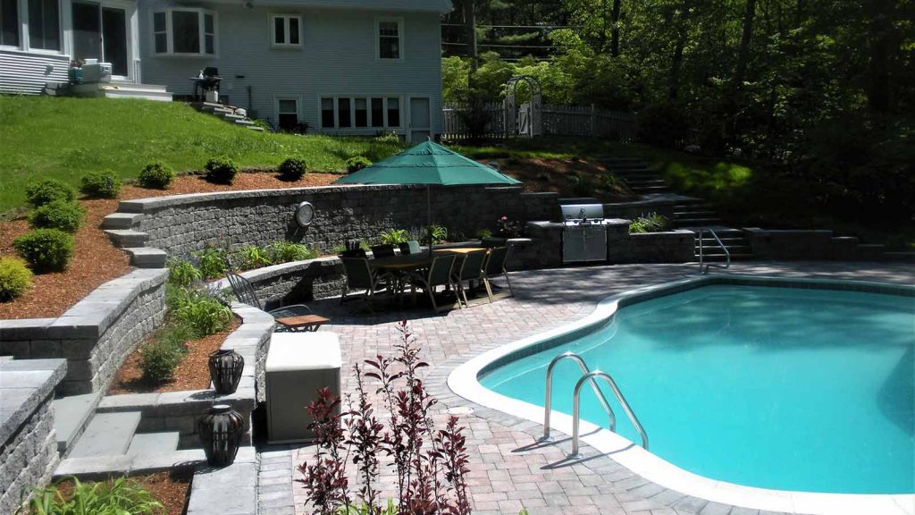 Outdoor patio and built in custom grill.