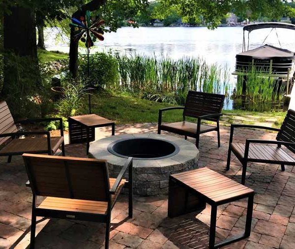 firepit and patio lakeside