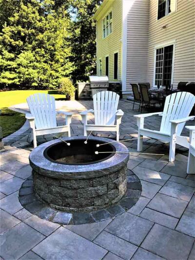 home back yard patio with outdoor fire pit and grill