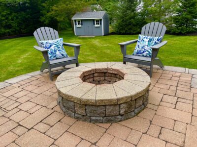 paver patio with outdoor circular fire pit