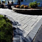 front paver walkway with black onyx border