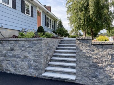Chelmsford-granite steps-retaining wall-walkway