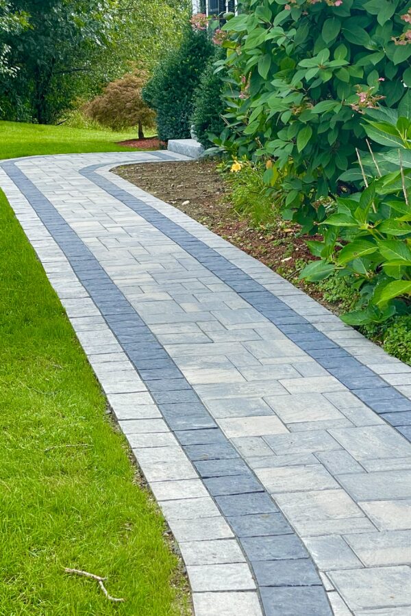 front paver walkway with granite steps