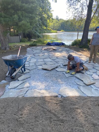 in progress bluestone patio installation