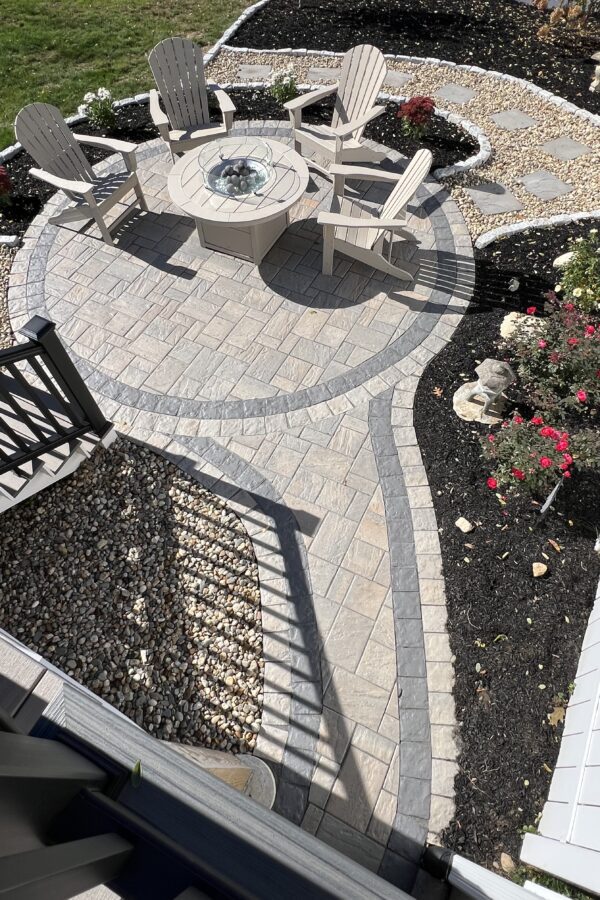 outdoor patio with fire pit and walkway