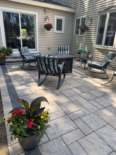 outdoor paver patio for entertaining with steps entryway